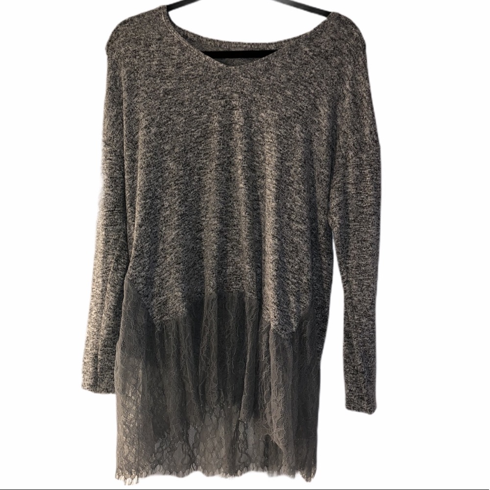 ZARA Grey Lace Trim Sweater Sz Small